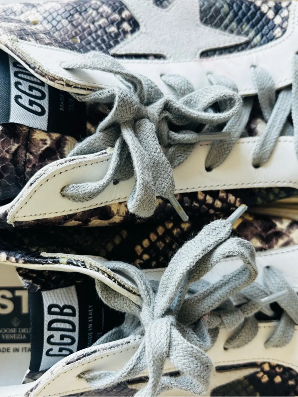 Golden Goose Women's Snake-Print Superstar Sneakers in White, Gray, Black - Picture 8 of 13